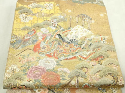 平和屋本店▼六通柄袋帯　道長取源氏物語　本金箔　正絹　逸品　DABI1507sf
