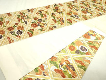 平和屋本店▼六通柄袋帯　唐織　菱取鹿花鳥文　本金箔　正絹　逸品　DABI1508sf
