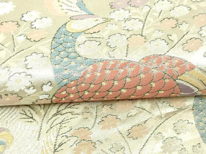平和屋着物▼六通柄袋帯　明綴更紗金繍　孔雀花文　正絹　逸品　DABI1509sf