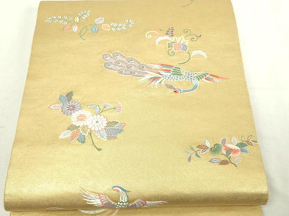 平和屋着物▼六通柄袋帯　唐織　孔雀花文　本漆金箔　正絹　逸品　DABI1510sf