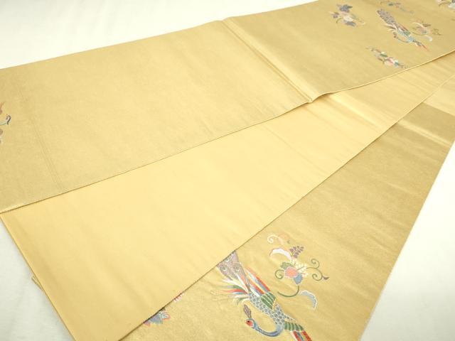 平和屋着物▼六通柄袋帯　唐織　孔雀花文　本漆金箔　正絹　逸品　DABI1510sf