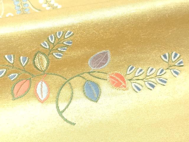 平和屋着物▼六通柄袋帯　唐織　孔雀花文　本漆金箔　正絹　逸品　DABI1510sf