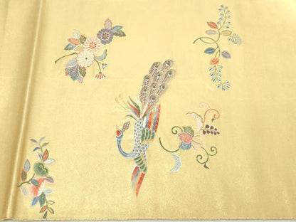 平和屋着物▼六通柄袋帯　唐織　孔雀花文　本漆金箔　正絹　逸品　DABI1510sf