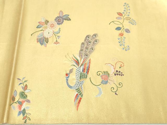 平和屋着物▼六通柄袋帯　唐織　孔雀花文　本漆金箔　正絹　逸品　DABI1510sf