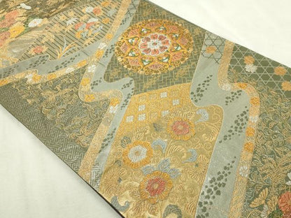 平和屋本店▼六通柄袋帯　正倉院花文　純金二重箔　正絹　逸品　DABI1512sf