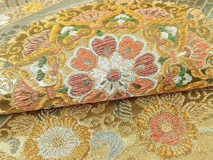 平和屋本店▼六通柄袋帯　正倉院花文　純金二重箔　正絹　逸品　DABI1512sf