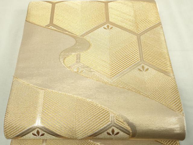 平和屋本店▼六通柄袋帯　銀彩錦　亀甲松葉文　本金二重箔　正絹　逸品　DABI1518sf