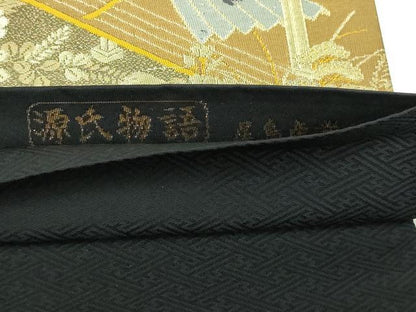 平和屋本店▼西陣　尾島産業謹製　六通柄袋帯　源氏物語　本金箔二重引錦　正絹　逸品　DABI1519sf