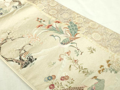 平和屋本店▼六通柄袋帯　唐織　献上正倉院花鳥紋　純金箔　正絹　逸品　DABI1520sf