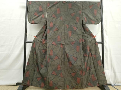 平和屋着物■本場大島紬　幾何学文　正絹　逸品　DABI1525qa
