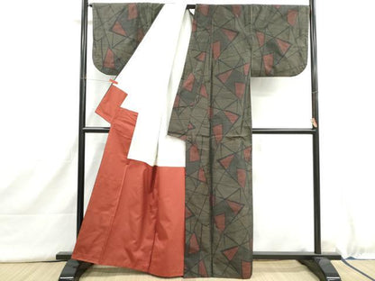 平和屋着物■本場大島紬　幾何学文　正絹　逸品　DABI1525qa