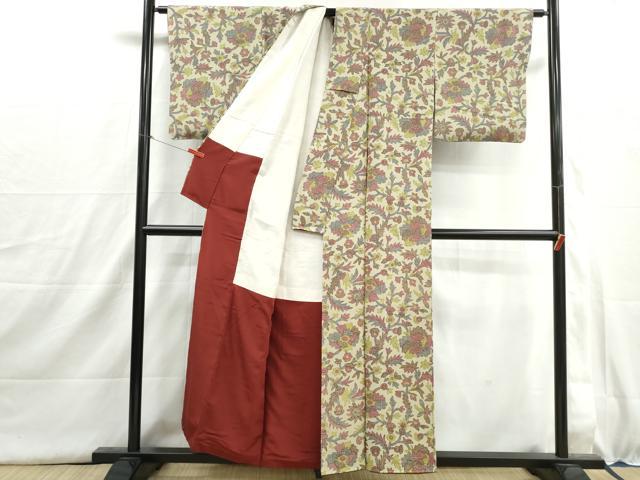平和屋着物■上質な小紋　更紗花文　正絹　逸品　DABI1533qa