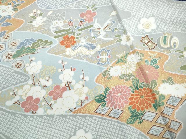 平和屋着物■訪問着　道長宝尽くし花文　松竹梅　金彩　洗える着物　DABI1544qa