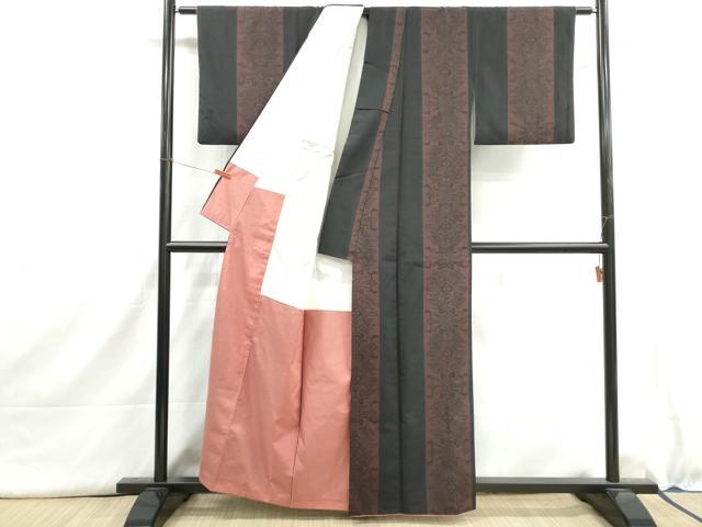 平和屋着物■小紋　幾何学間道　黒地　洗える着物　DABI1548qa