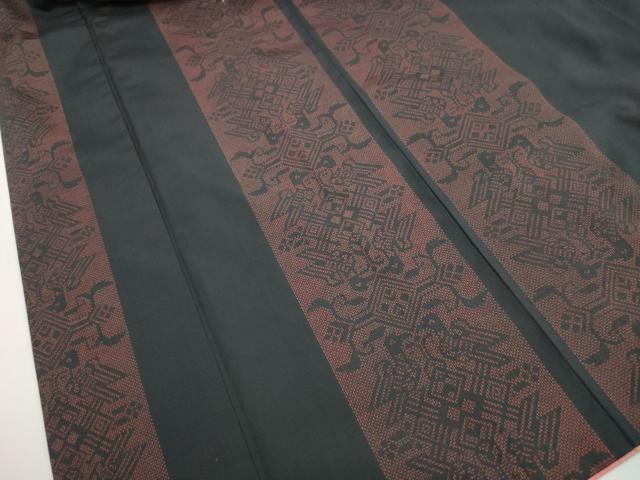 平和屋着物■小紋　幾何学間道　黒地　洗える着物　DABI1548qa