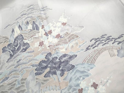 平和屋着物■訪問着　渡橋風景文　舟　暈し染め　洗える着物　DABI1554qa