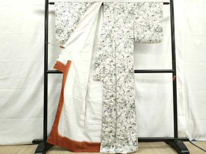 平和屋着物■小紋　型染め　流水花文　洗える着物　DABI1559qa