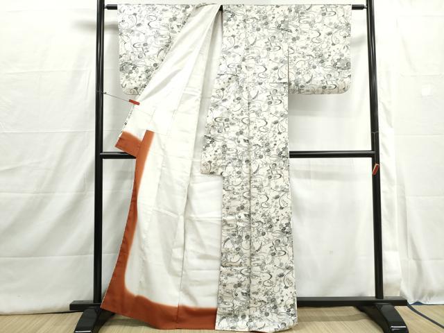 平和屋着物■小紋　型染め　流水花文　洗える着物　DABI1559qa