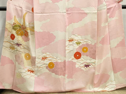 平和屋着物■訪問着　駒刺繍　雲取り桐花文　金彩　正絹　逸品　DABI1565qa