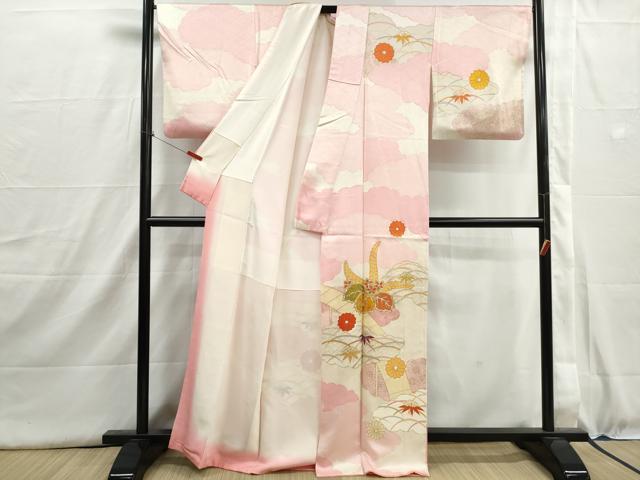 平和屋着物■訪問着　駒刺繍　雲取り桐花文　金彩　正絹　逸品　DABI1565qa
