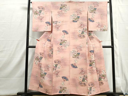 平和屋着物■上質な小紋　扇面枝梅文　牡丹　暈し染め　金彩　正絹　逸品　DABI1568qa