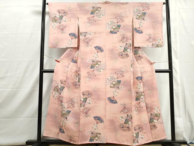 平和屋着物■上質な小紋　扇面枝梅文　牡丹　暈し染め　金彩　正絹　逸品　DABI1568qa