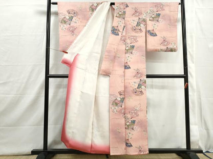 平和屋着物■上質な小紋　扇面枝梅文　牡丹　暈し染め　金彩　正絹　逸品　DABI1568qa