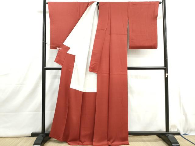 平和屋着物■上質な色無地　紗綾形地紋　紅海老茶色　正絹　逸品　DABI1577qa