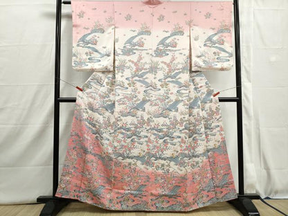 平和屋着物■訪問着　流水草花文　暈し染め　正絹　逸品　DABI1581qa