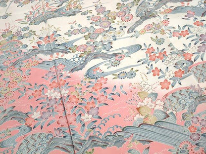 平和屋着物■訪問着　流水草花文　暈し染め　正絹　逸品　DABI1581qa