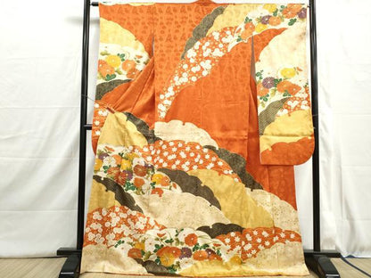 平和屋着物■豪華振袖　駒刺繍　雪芝花文　金彩　正絹　逸品　DABI1586qa