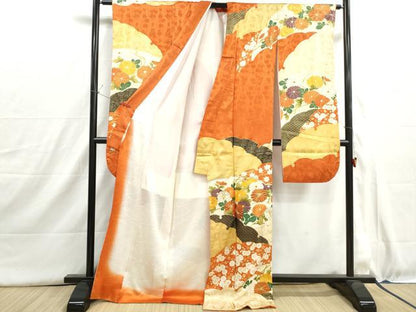 平和屋着物■豪華振袖　駒刺繍　雪芝花文　金彩　正絹　逸品　DABI1586qa
