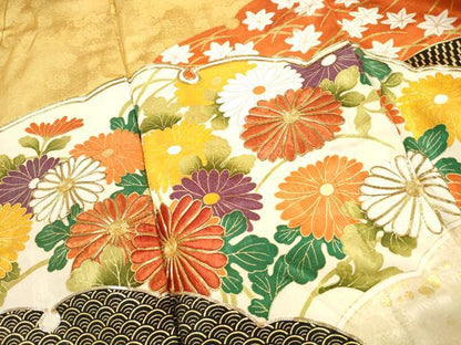 平和屋着物■豪華振袖　駒刺繍　雪芝花文　金彩　正絹　逸品　DABI1586qa