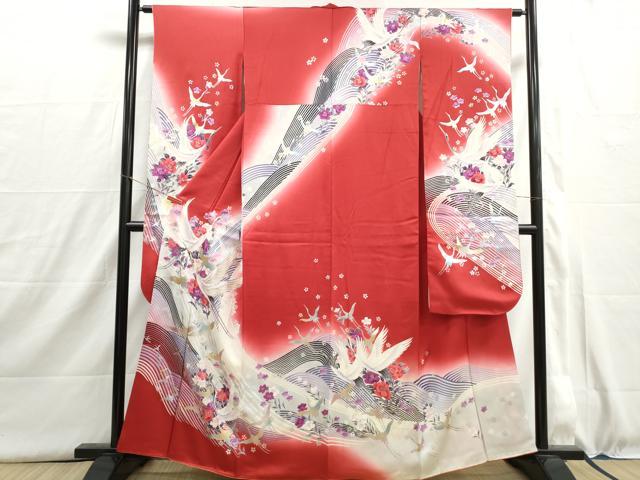 平和屋着物■豪華振袖　駒刺繍　立波群鶴文　暈し染め　金銀彩　正絹　逸品　DABI1587qa