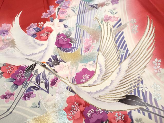平和屋着物■豪華振袖　駒刺繍　立波群鶴文　暈し染め　金銀彩　正絹　逸品　DABI1587qa