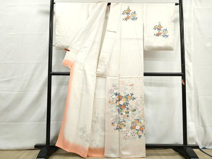 平和屋着物■訪問着　駒刺繍　草花文　金糸　正絹　逸品　DABI1592qa