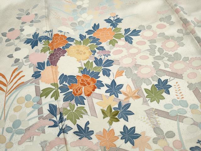平和屋着物■訪問着　駒刺繍　草花文　金糸　正絹　逸品　DABI1592qa