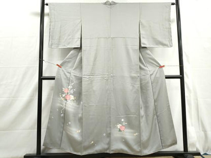 平和屋着物■訪問着　友禅　扇面椿文　暈し染め　正絹　逸品　DABI1594qa