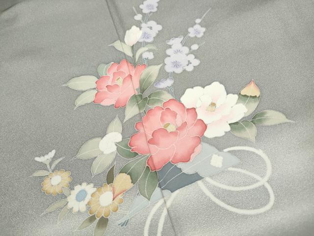 平和屋着物■訪問着　友禅　扇面椿文　暈し染め　正絹　逸品　DABI1594qa
