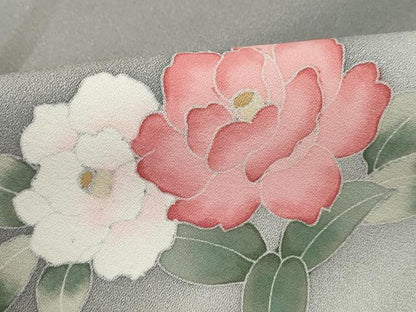 平和屋着物■訪問着　友禅　扇面椿文　暈し染め　正絹　逸品　DABI1594qa