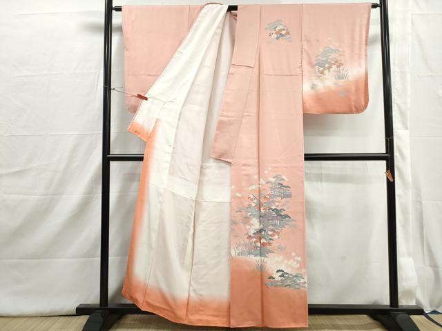 平和屋着物■訪問着　風景地紋　松竹梅　暈し染め　金彩　正絹　逸品　DABI1596qa