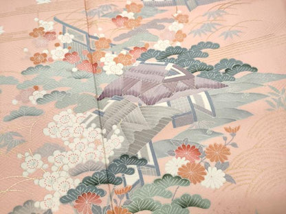 平和屋着物■訪問着　風景地紋　松竹梅　暈し染め　金彩　正絹　逸品　DABI1596qa