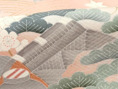 平和屋着物■訪問着　風景地紋　松竹梅　暈し染め　金彩　正絹　逸品　DABI1596qa