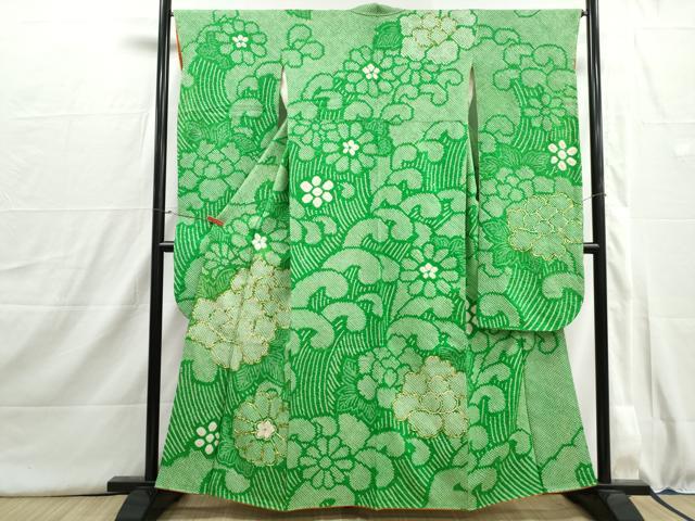 平和屋着物■豪華振袖　総絞り　駒刺繍　立波牡丹文　正絹　逸品　DABI1597qa