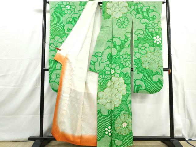 平和屋着物■豪華振袖　総絞り　駒刺繍　立波牡丹文　正絹　逸品　DABI1597qa