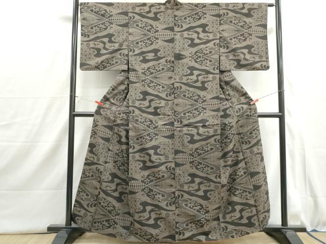 平和屋着物■本場大島紬　7マルキ　流水笹花文　正絹　逸品　DABI1598qa