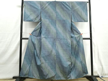 平和屋着物■上質な紬　霞格子文　暈し染め　正絹　逸品　DABI1601qa