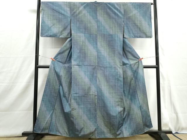 平和屋着物■上質な紬　霞格子文　暈し染め　正絹　逸品　DABI1601qa