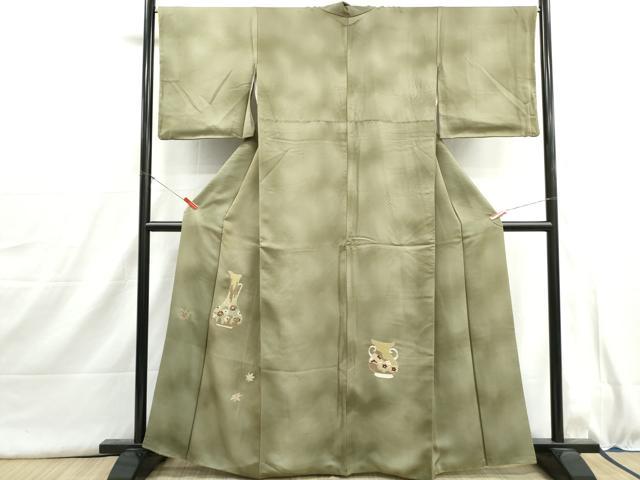 平和屋着物■訪問着　総刺繍　駒刺繍　陶器花文　暈し染め　正絹　逸品　DABI1604qa