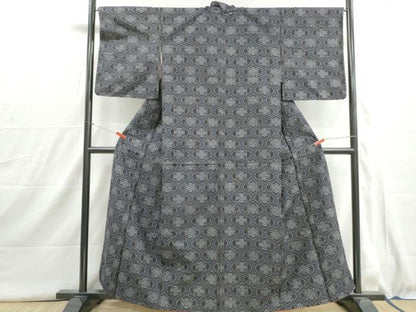 平和屋着物■上質な紬　抽象花文　正絹　逸品　DABI1607qa